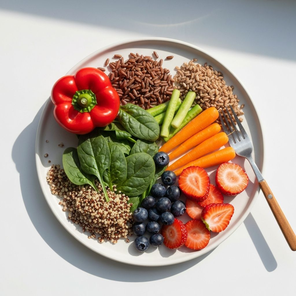 Balanced healthy meal with fresh vegetables and whole grains